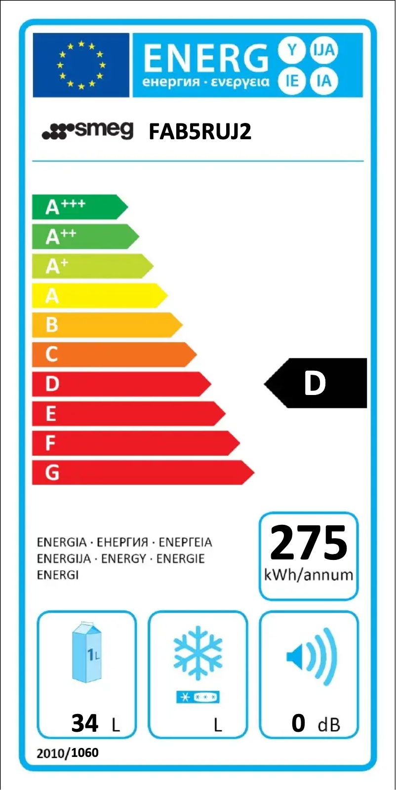 Page 1 of the manual Energy Label Smeg FAB5RUJ2