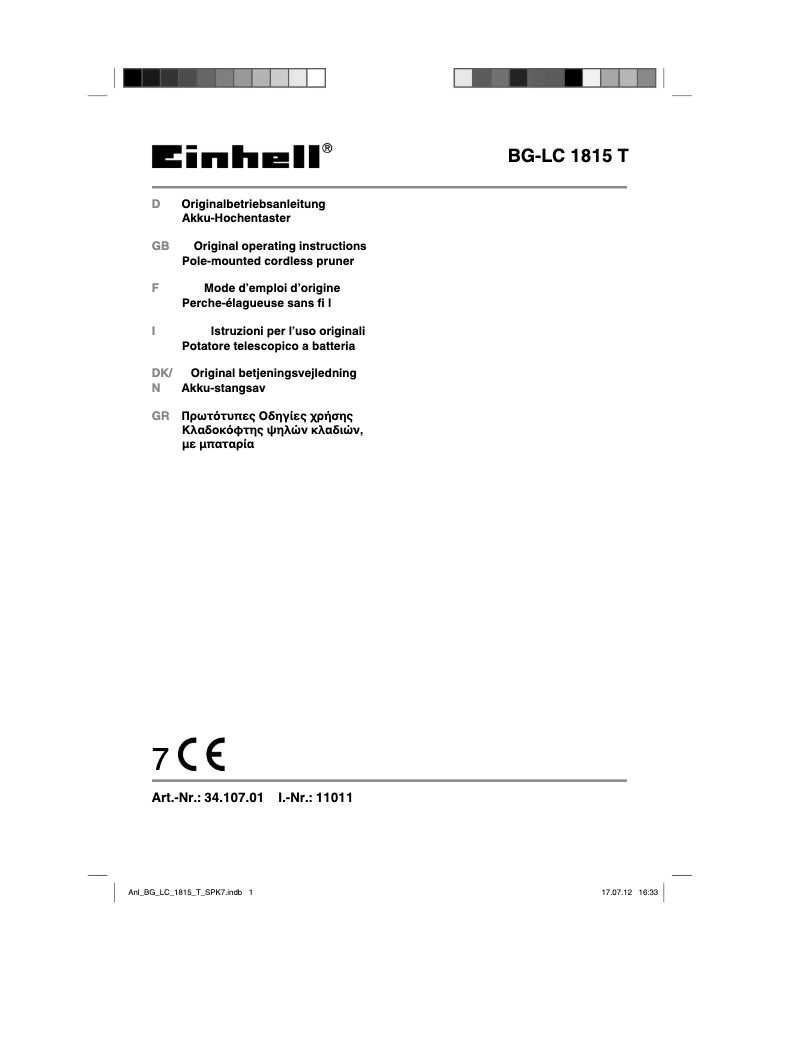 Page 1 of the manual User Manual Einhell BG-LC 1815 T