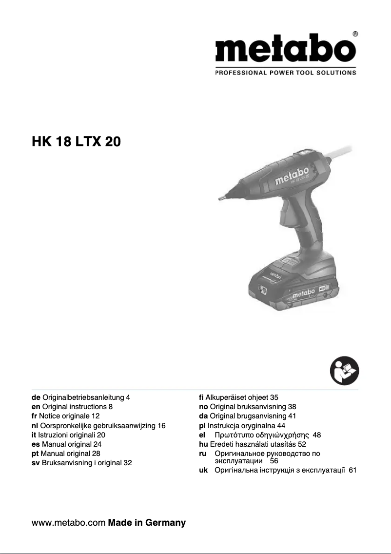 Page 1 of the manual User Manual Metabo HK 18 LTX 20