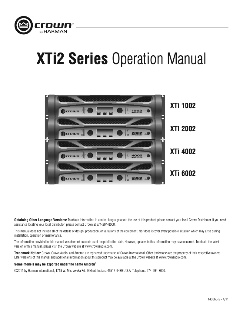 Page 1 of the manual User Manual Crown XTi 1002