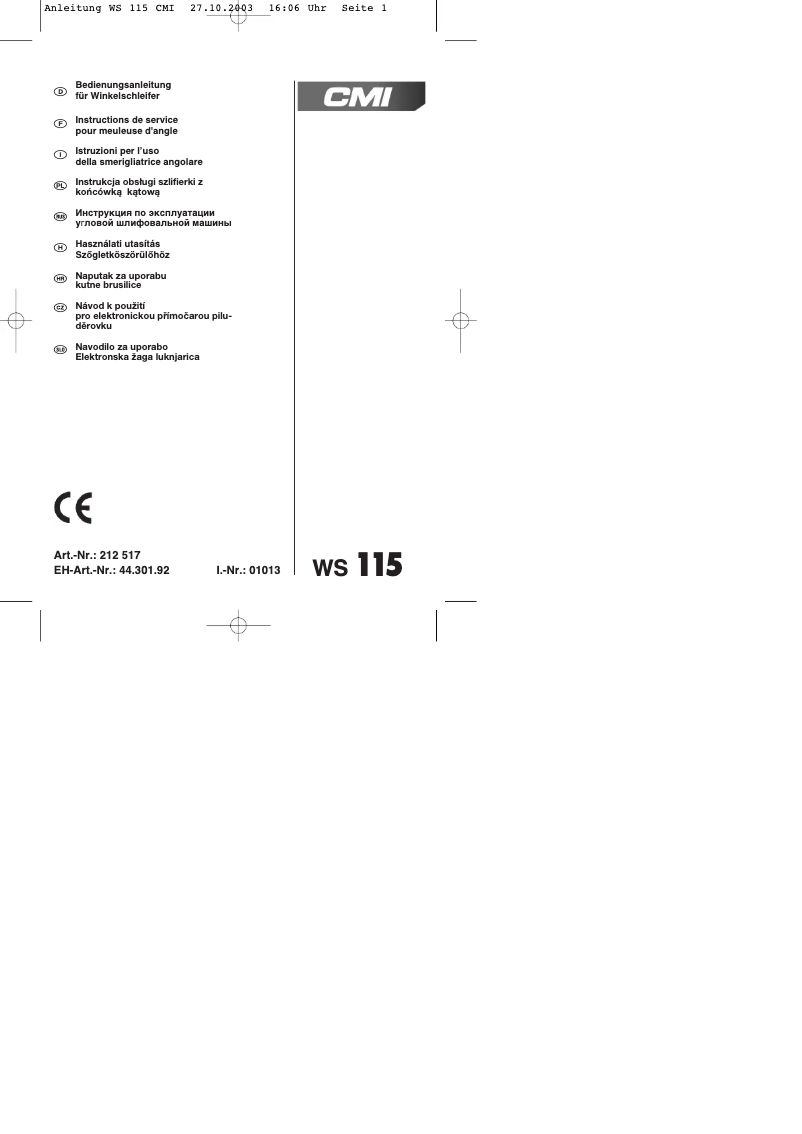 Page 1 of the manual User Manual CMI WS 115