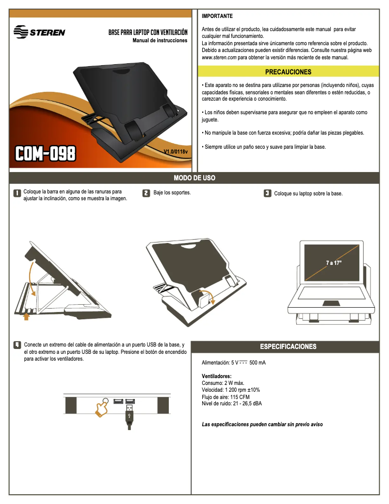 Page 1 of the manual User Manual Steren COM-098