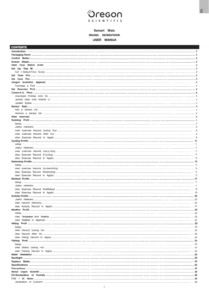 First page image of the manual for SE900