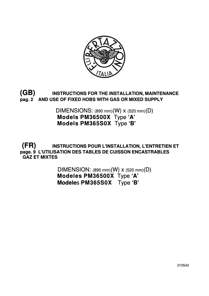 First page image of the manual for PM365S0X-B