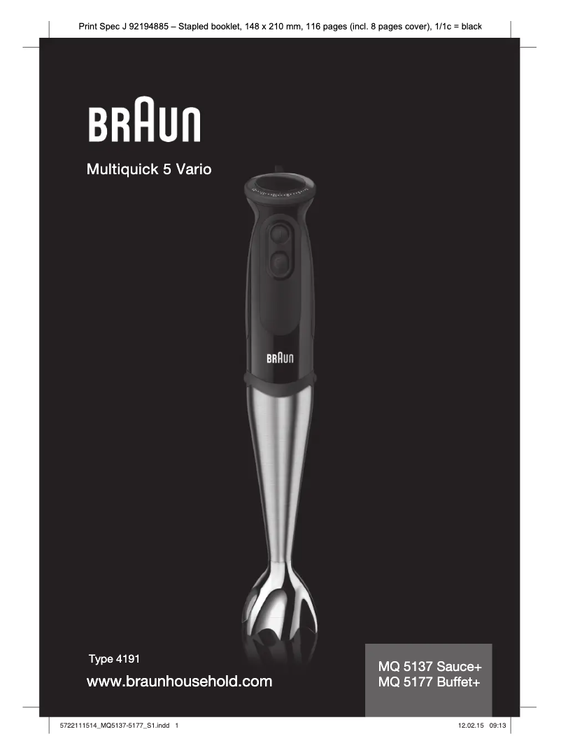 Page 1 of the manual User Manual Braun Multiquick 5 Vario MQ 5137 Sauce+