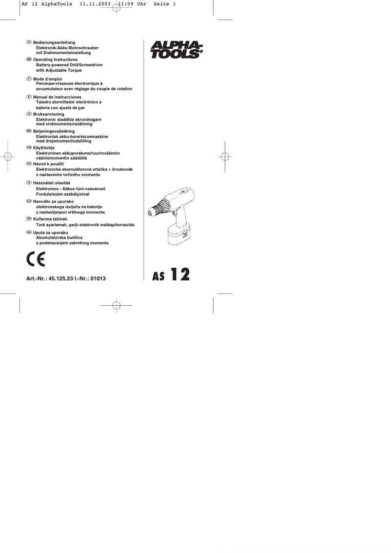 Page 1 of the manual User Manual Alpha Tools AS 12