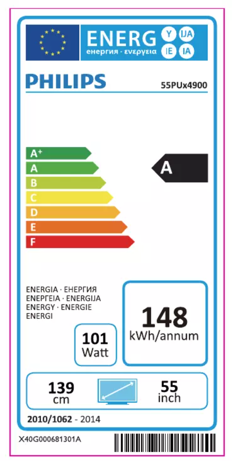 Page 1 of the manual Energy Label Philips 4900 series 55PUT4900