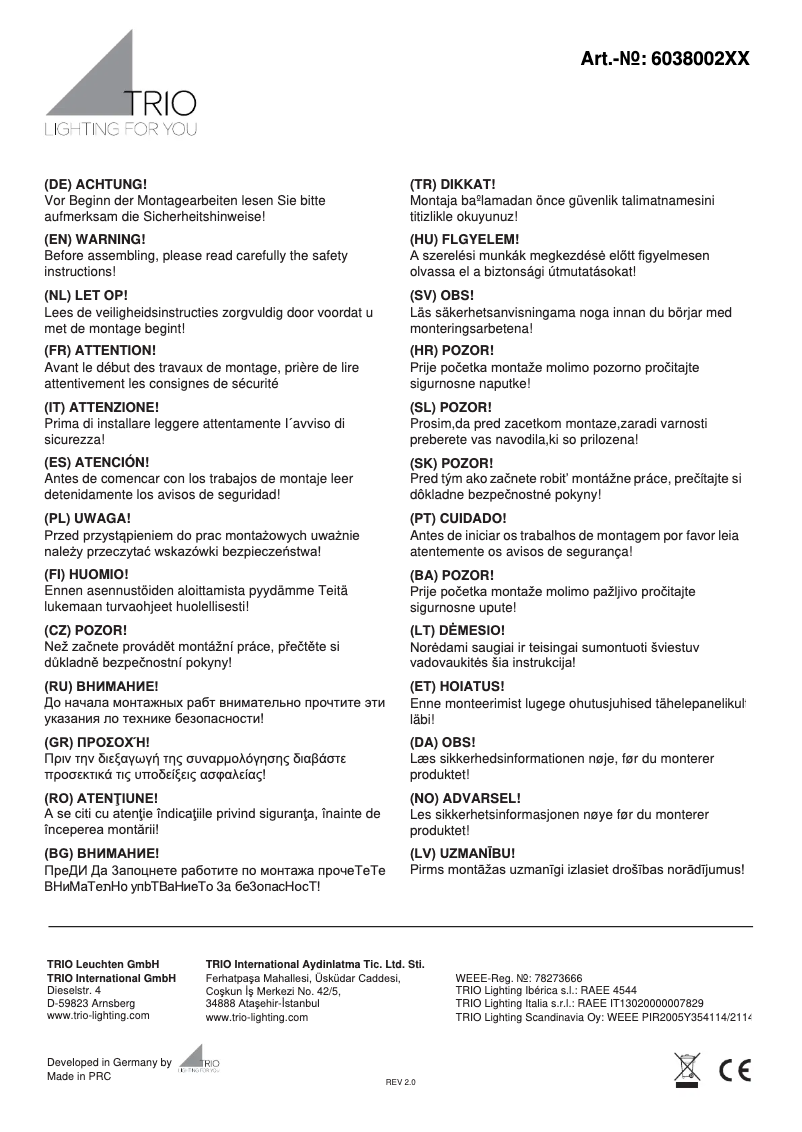 Page 1 of the manual User Manual Trio Lighting Embassy 603800287