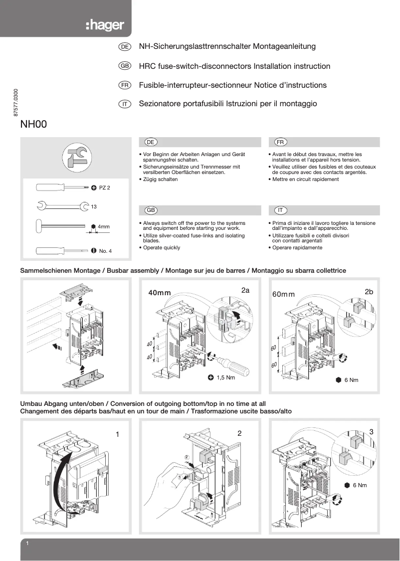 Page 1 of the manual Instructions / Assembly Hager SR00R