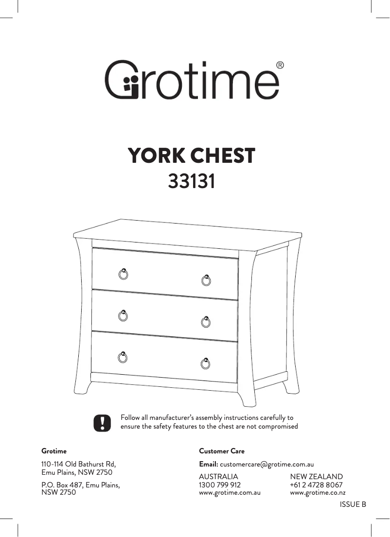 Page 1 of the manual User Manual Grotime York Chest