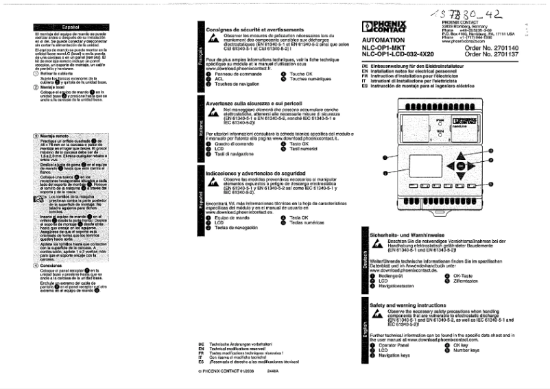 Page 1 of the manual User Manual Phoenix Contact NLC-OP1-LCD-032-4X20