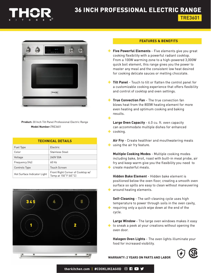 Page 1 of the manual Technical Sheet Thor TRE3601