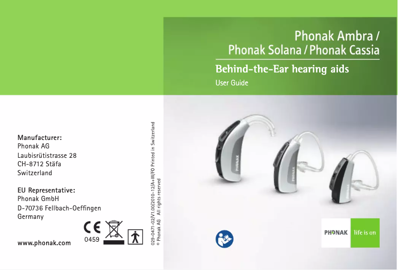 Page 1 of the manual User Manual Phonak Solana BTE