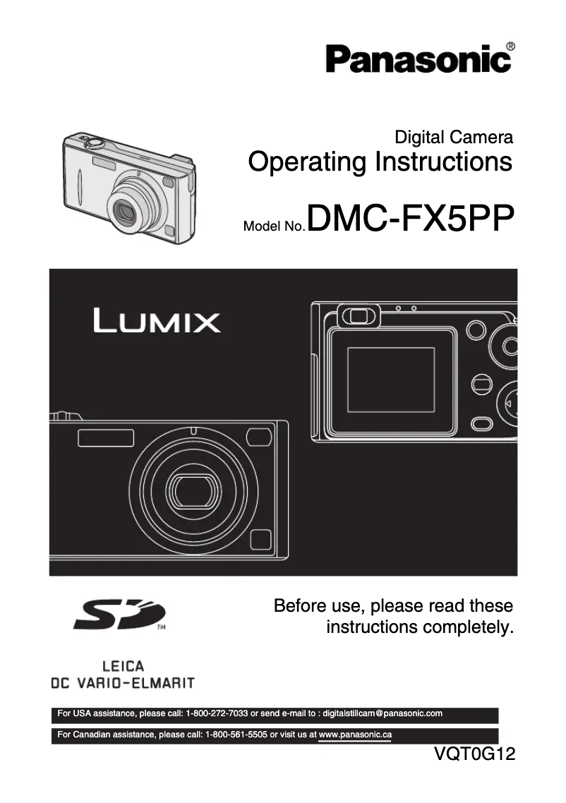 First page image of the manual for Lumix DMC-FX5PP