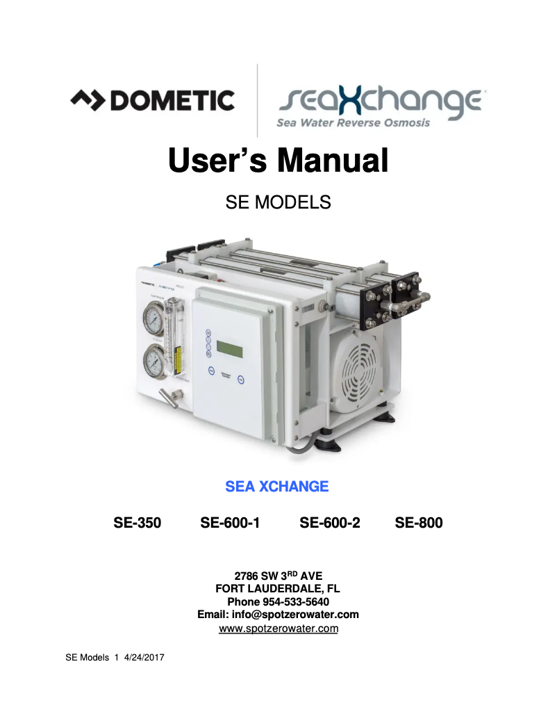 Page 1 de la notice Manuel utilisateur Dometic SeaXchange SE 600Z-2