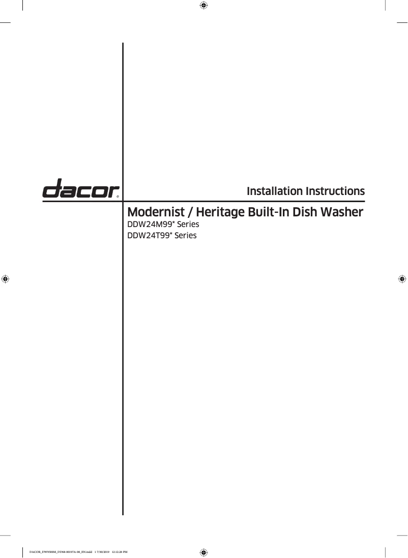 Page 1 of the manual Installation Guide Samsung DDW24M999US