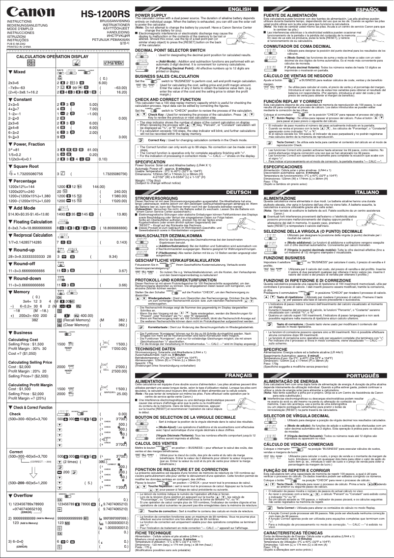 Page 1 of the manual User Manual Canon HS-1200RS