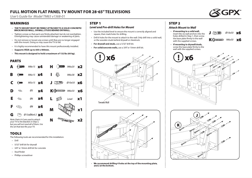 Page 1 of the manual User Manual GPX TM65