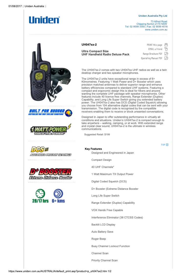 Page 1 of the manual User Manual Uniden UH047SX