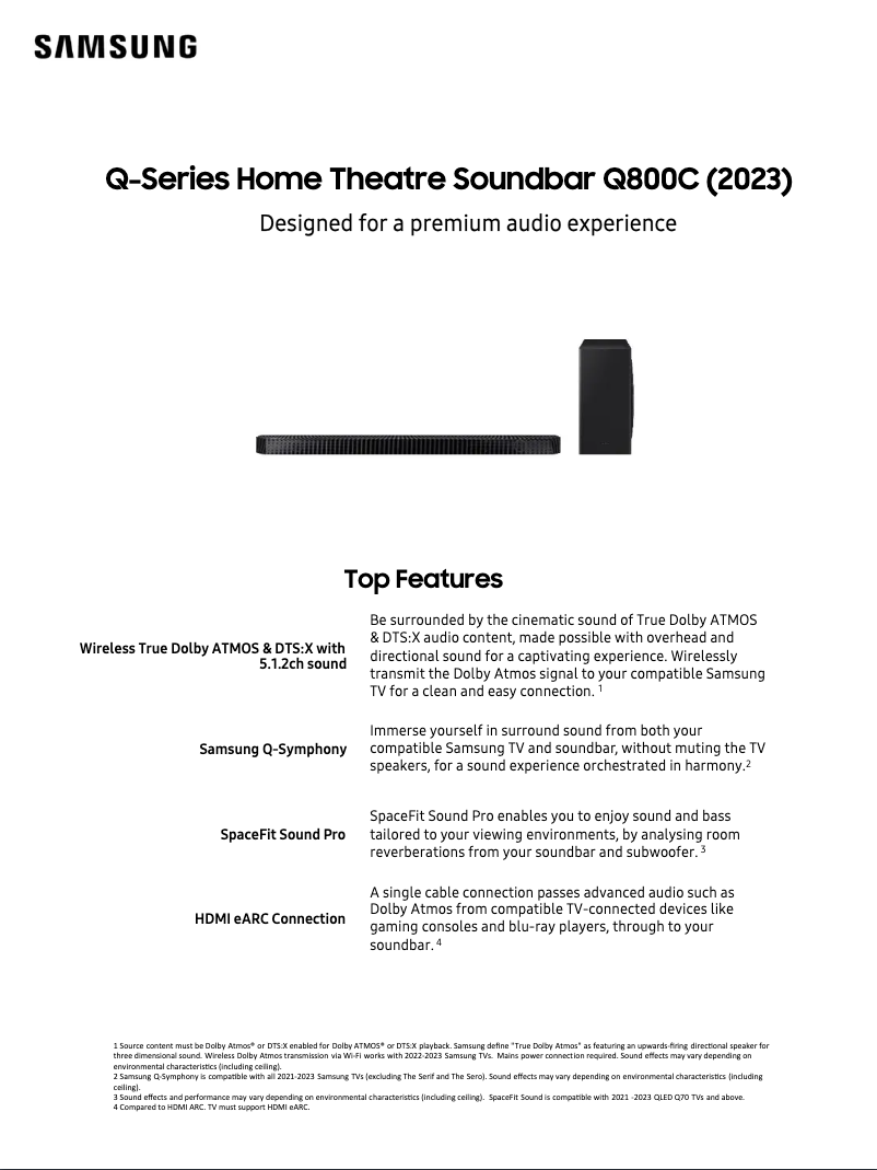 Page 1 of the manual Technical Sheet Samsung HW-Q800C