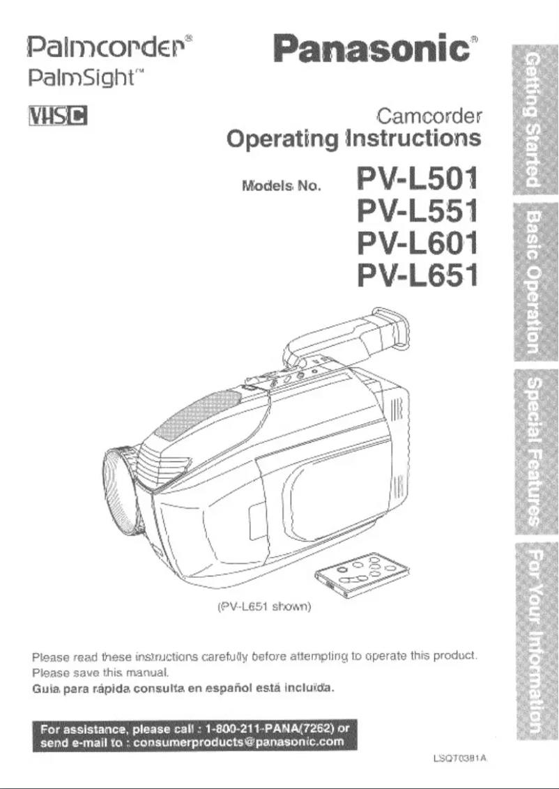 Page 1 of the manual User Manual Panasonic Palmcorder PV-L651