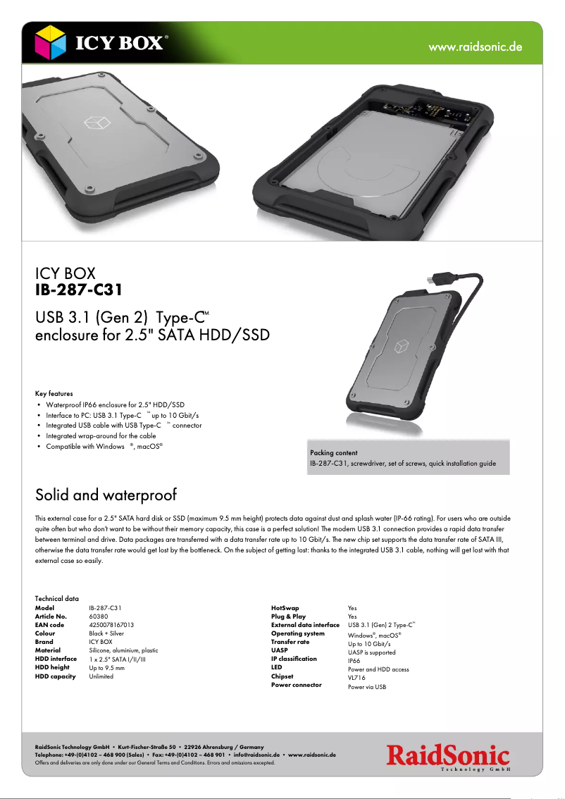 Page 1 of the manual Technical Sheet Icy Box IB-287-C31