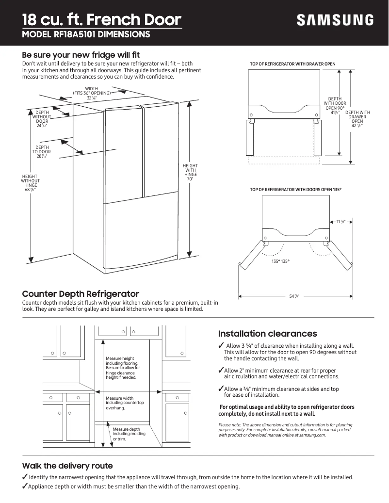 Page 1 of the manual Measuring Guide Samsung RF18A5101SG