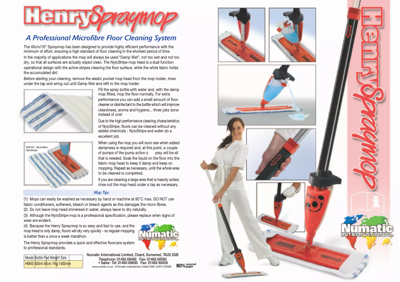 Page 1 of the manual User Manual Numatic Henry Spraymop