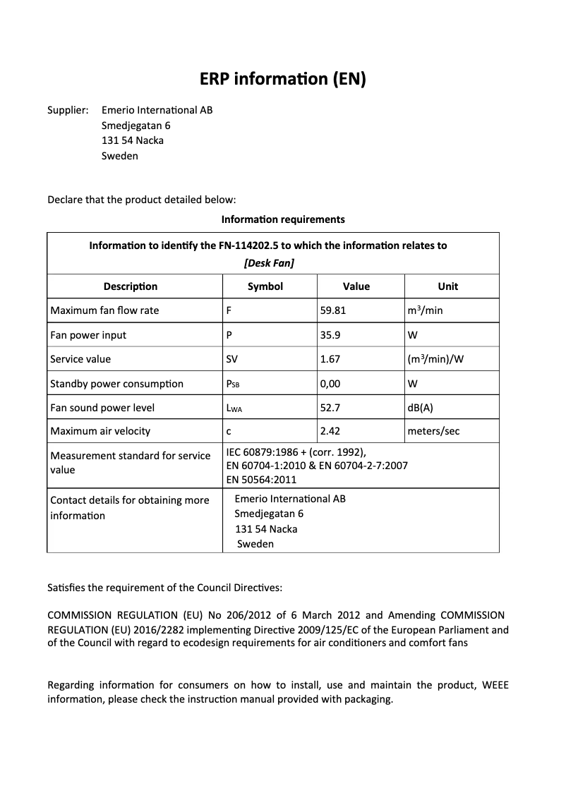 First page image of the manual for FN-114202.5