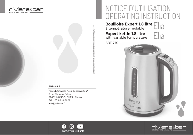 Image de la première page du manuel de l'appareil Elia BBT770
