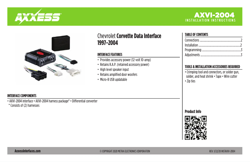 First page image of the manual for AXVI-2004