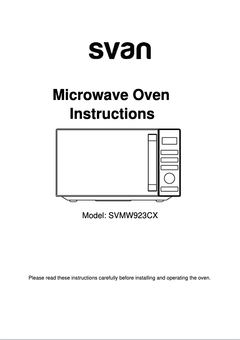 First page image of the manual for SVMW923CX