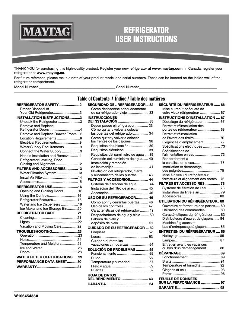Page 1 of the manual User Manual Maytag MFX2876DRE