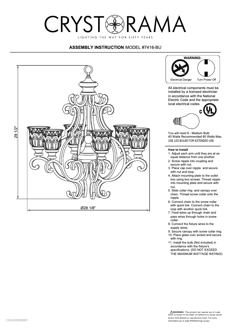 Page 1 of the manual User Manual Crystorama Norwalk 7416-BU