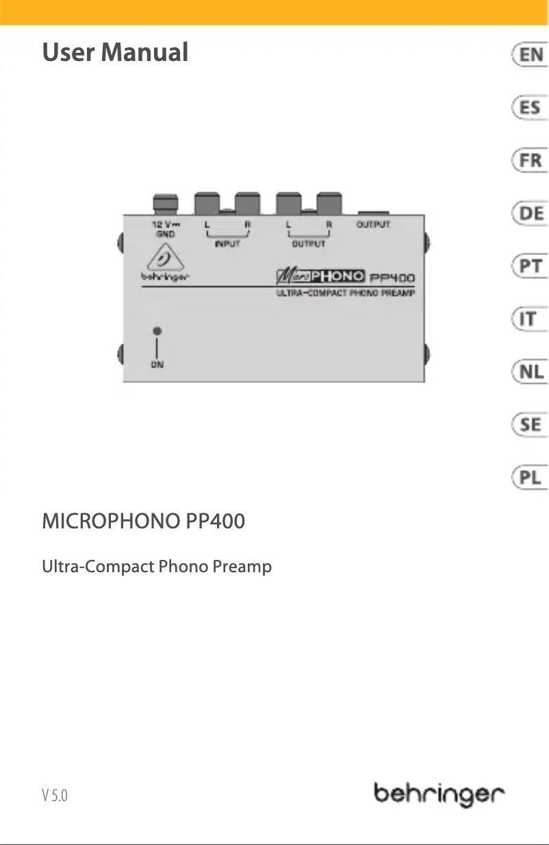 Page 1 de la notice Manuel utilisateur Behringer PP400
