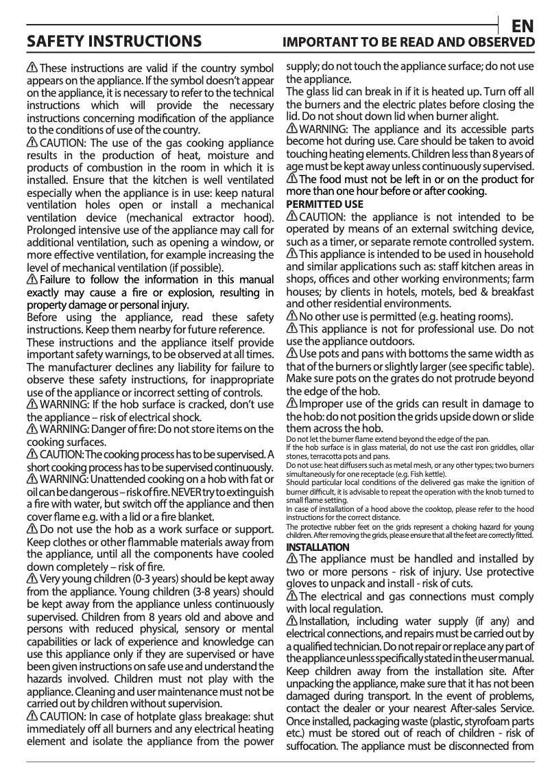 Page 1 of the manual Installation Guide Indesit ING 61T/BK