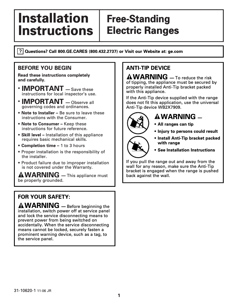 First page image of the manual for JBP66EKBB