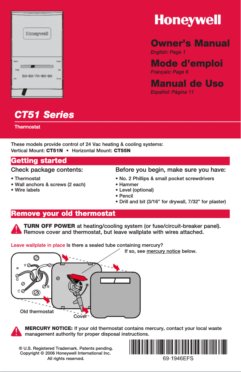 Page 1 of the manual User Manual Honeywell CT51