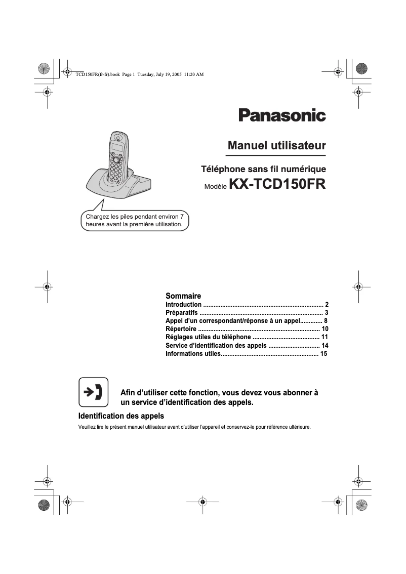 Page 1 of the manual User Manual Panasonic KX-TCD150FR