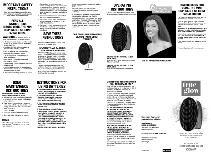 Page 1 of the manual User Manual Conair True Glow FCB9