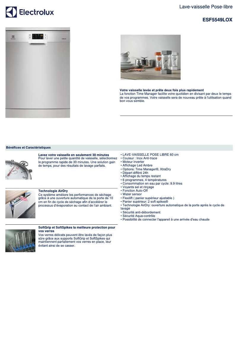 Page 1 of the manual Technical Sheet Electrolux ESF5549LOX