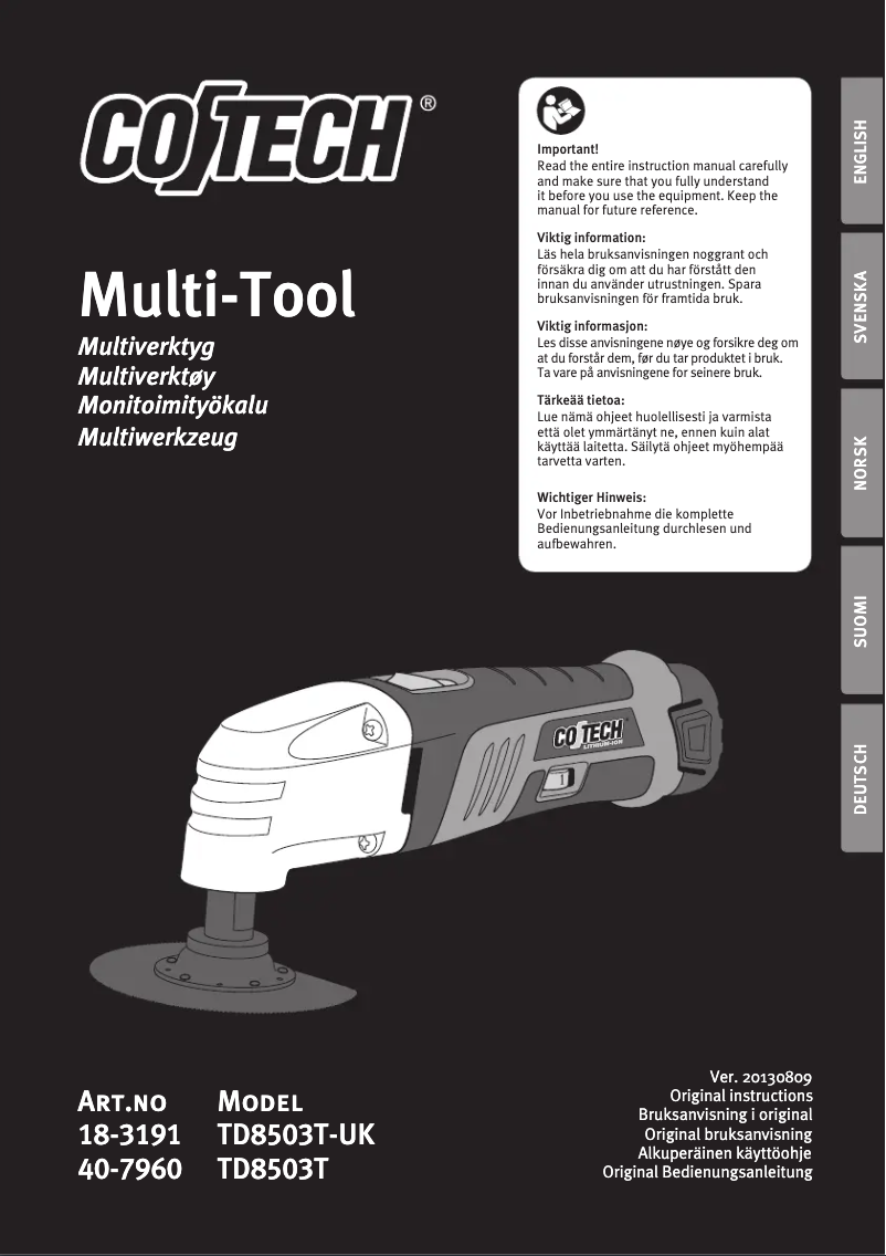 Page 1 of the manual User Manual Cotech TD8503T