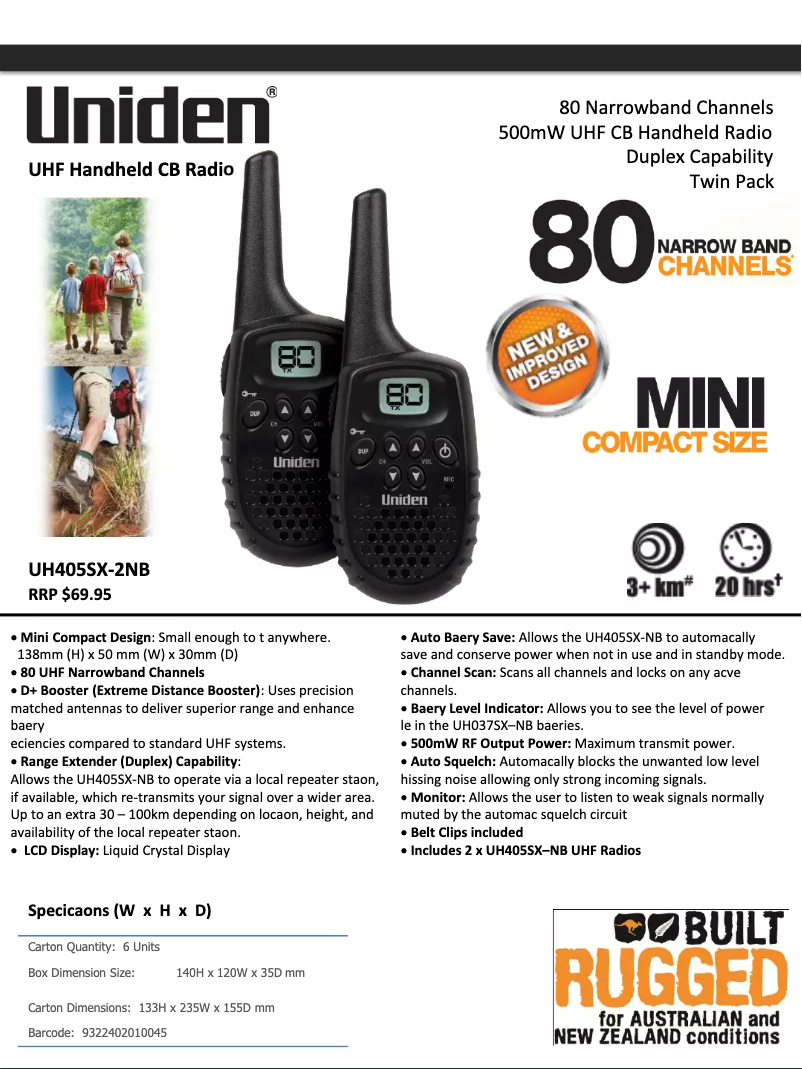 Page 1 of the manual Brochure Uniden UH405SX-2NB