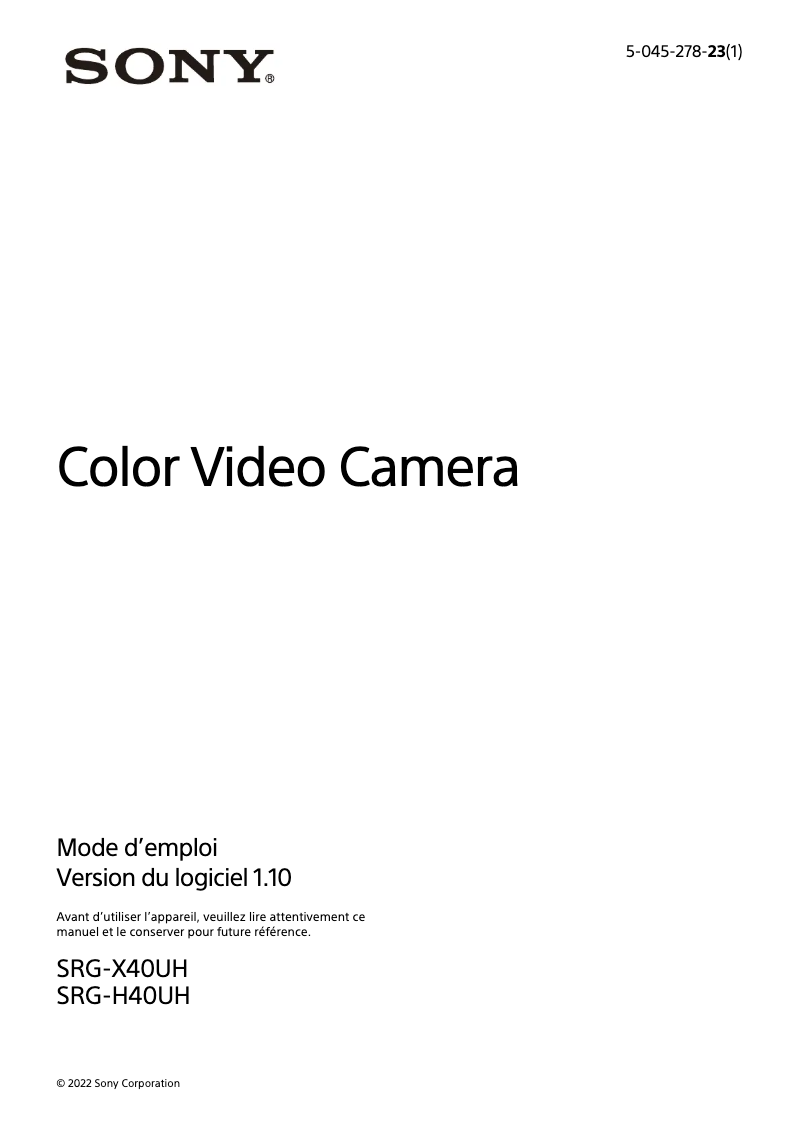 Page 1 of the manual User Manual Sony SRG-X40UH