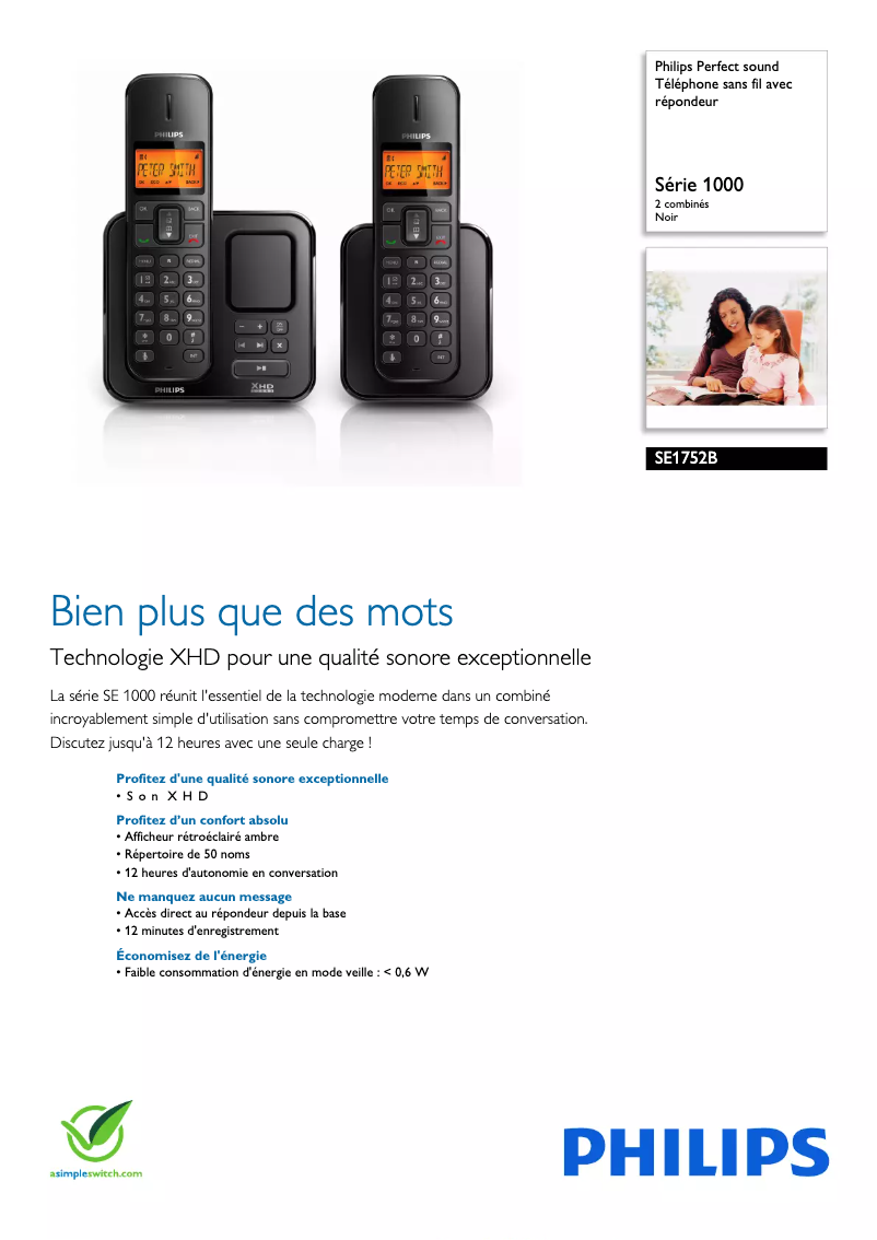 Page 1 of the manual Technical Sheet Philips Perfect sound SE1752B