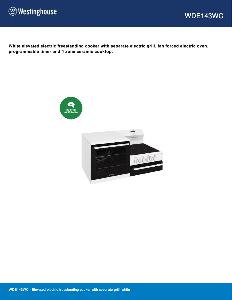 Page 1 of the manual Technical Sheet Westinghouse WDE143WC