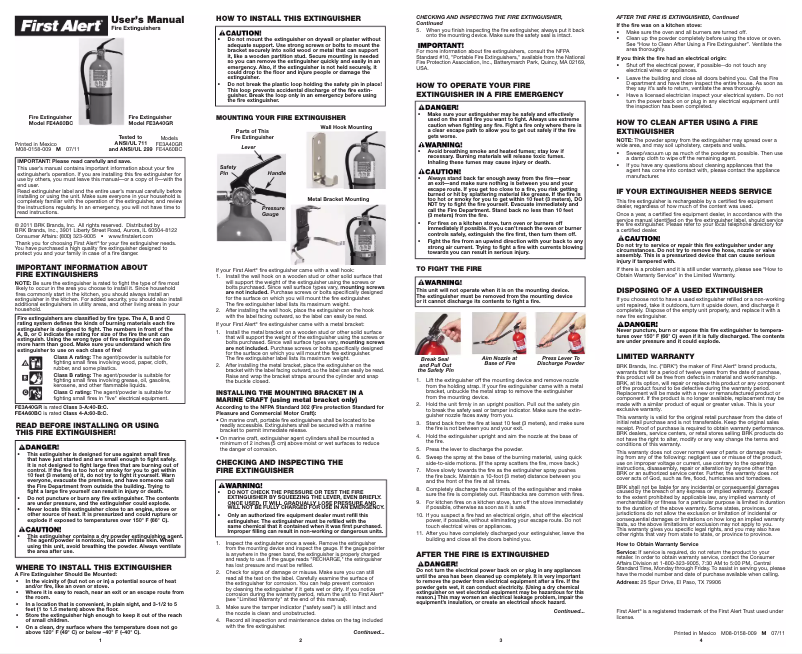 Page 1 of the manual User Manual First Alert FE3A40GR