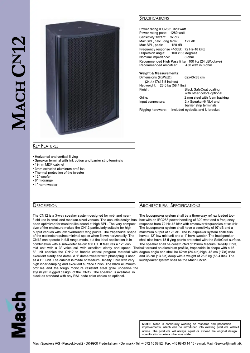 Page 1 of the manual Technical Sheet Martin CN12