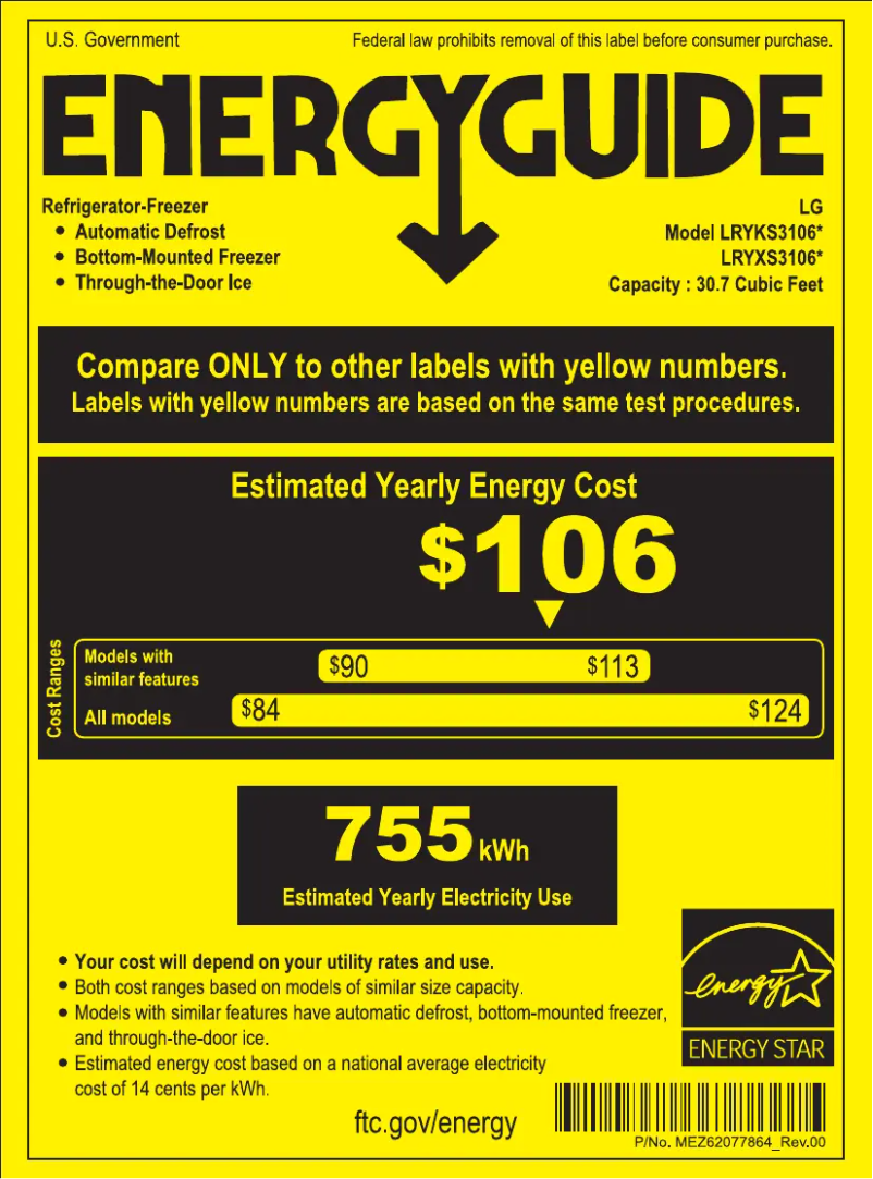 Page 1 of the manual Energy Label LG LRYXS3106S