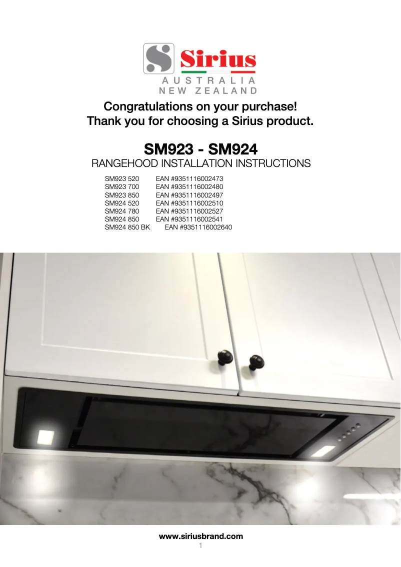 First page image of the manual for SM924 780